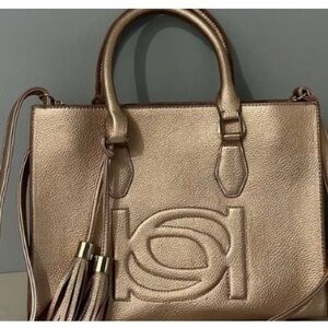 Bebe Gold Satchel with Tassel Accents